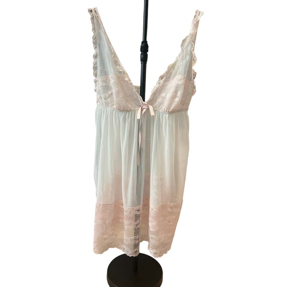 Victoria's Secret Cream Peach Lace Babydoll Nightgown Chemise Dress Large L